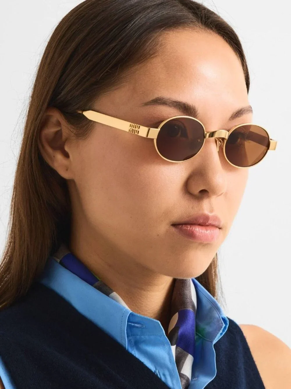 New Miu Miu MUB51S 22M20V Gold Women Round Sunglasses SMU B51